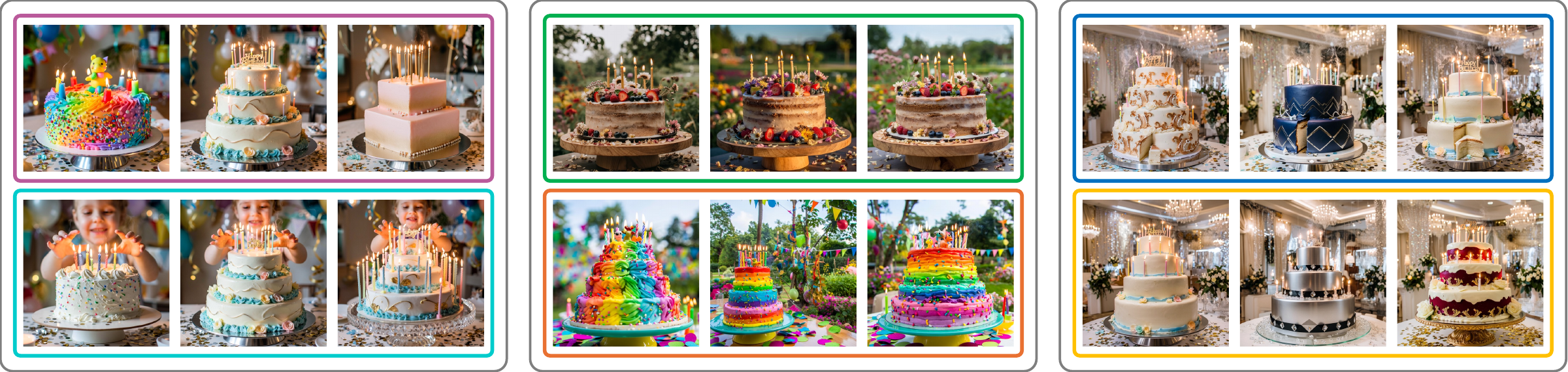 Semantic Browsing result gallery for the prompt: A birthday cake.