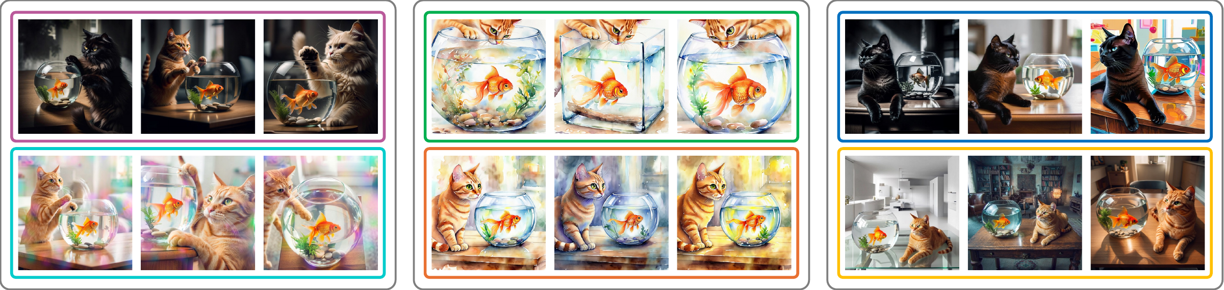 Semantic Browsing result gallery for the prompt: A cat and a goldfish bowl.