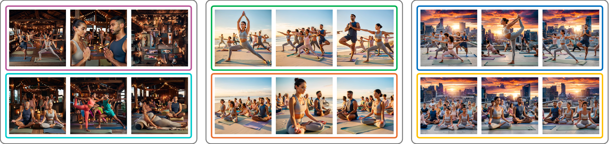 Semantic Browsing result gallery for the prompt: A group of people doing yoga.