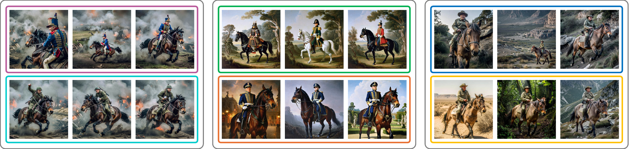 Semantic Browsing result gallery for the prompt: A man in uniform riding a horse.