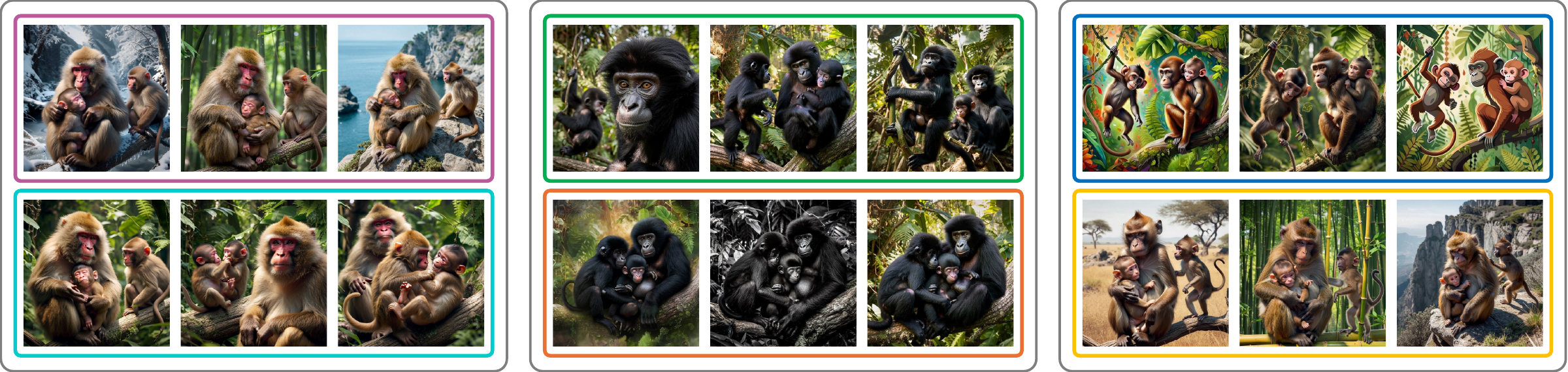 Semantic Browsing result gallery for the prompt: A family of monkeys.